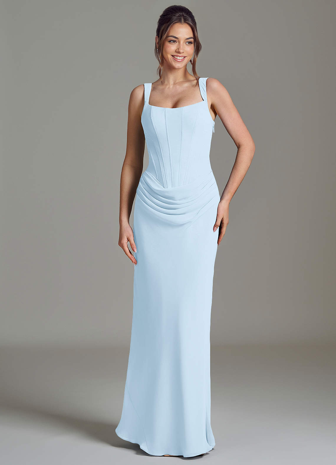 Azazie Niamh Bridesmaid Dresses Sky Blue Mermaid Corset Chiffon Dress image4