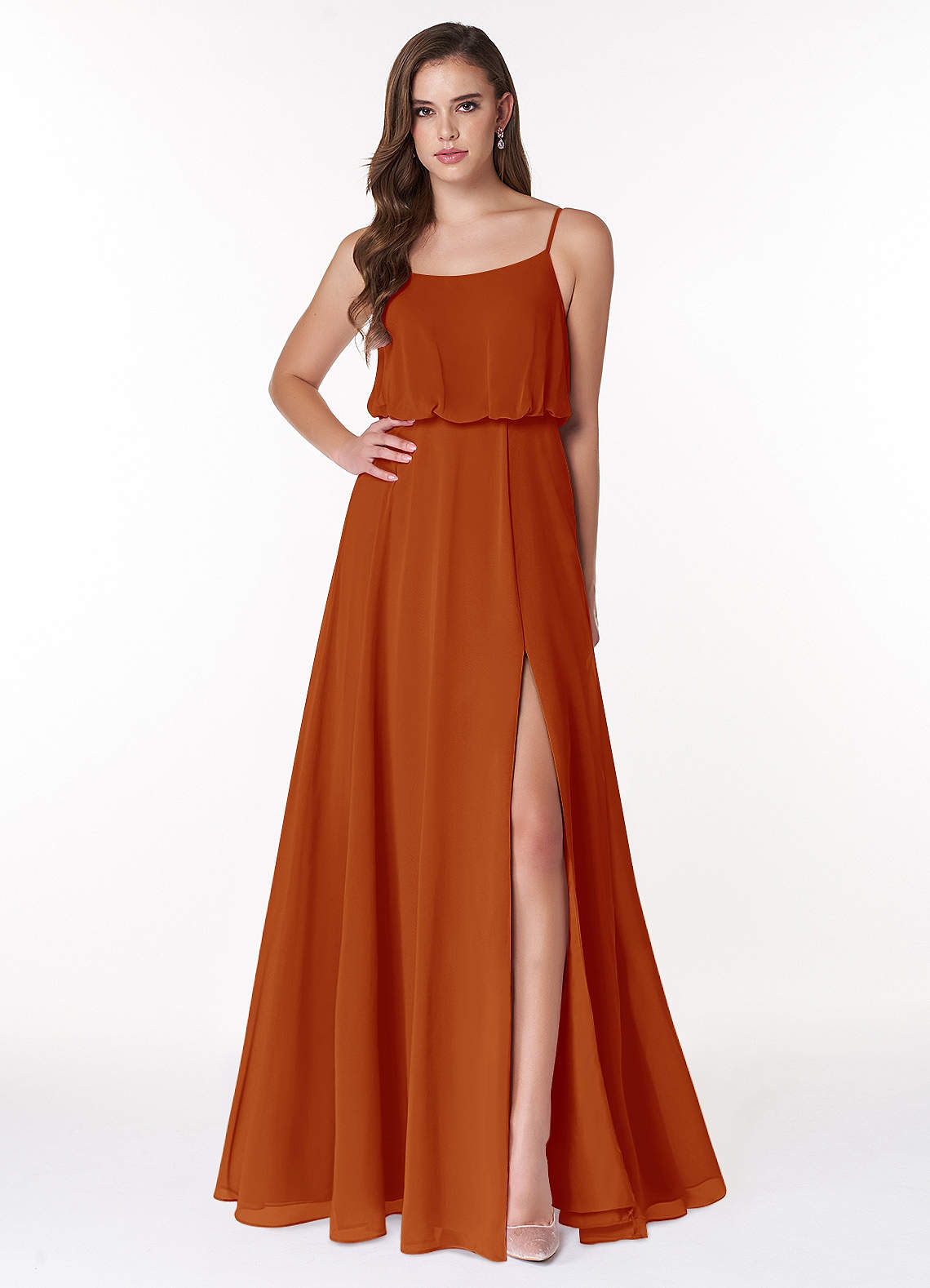 Azazie Lupe Bridesmaid Dresses Paprika A-Line Scoop Blouson Chiffon Dress image1