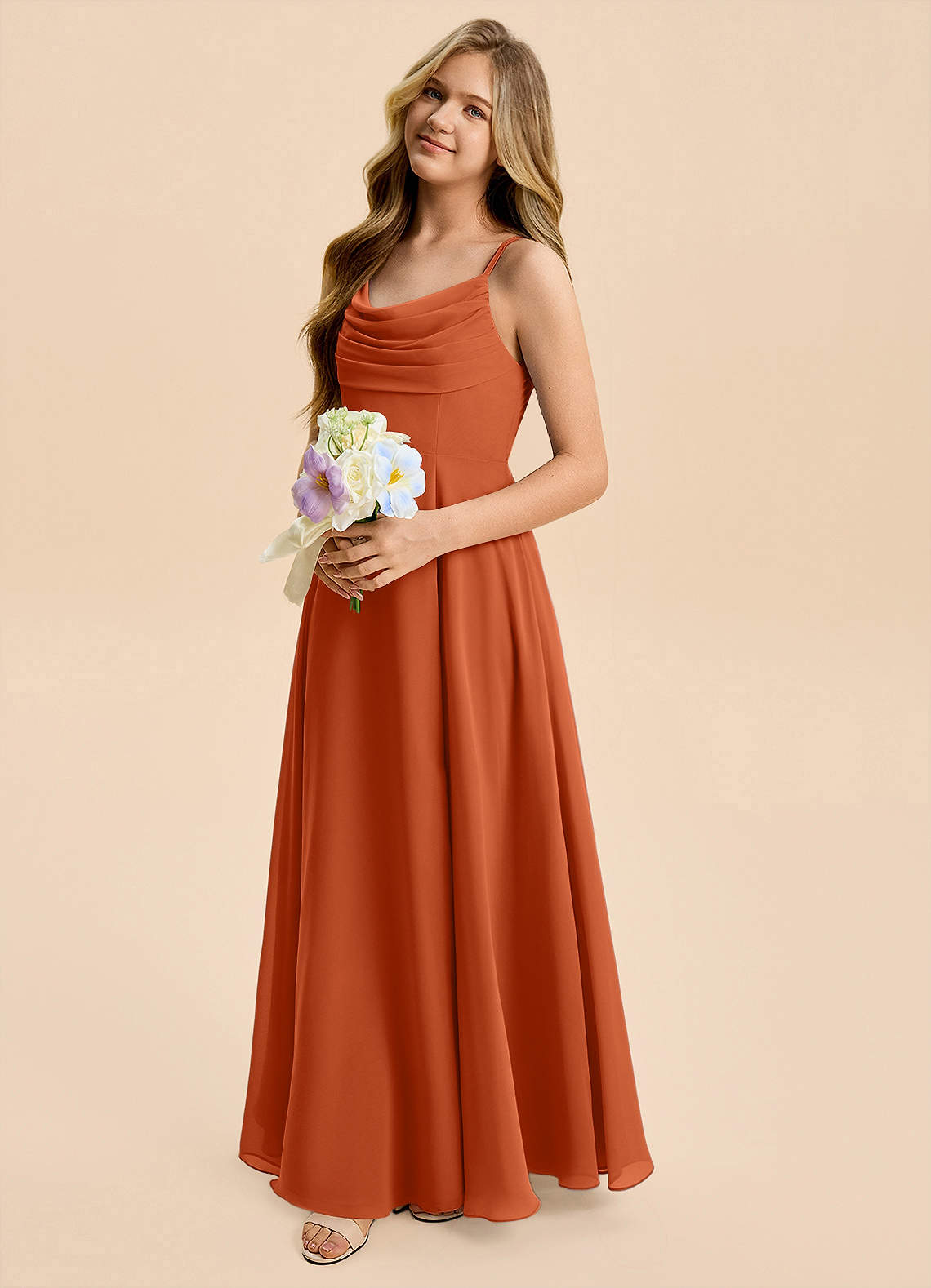 Azazie Gia Junior Burnt Orange A-Line Pleated Chiffon Dress image6