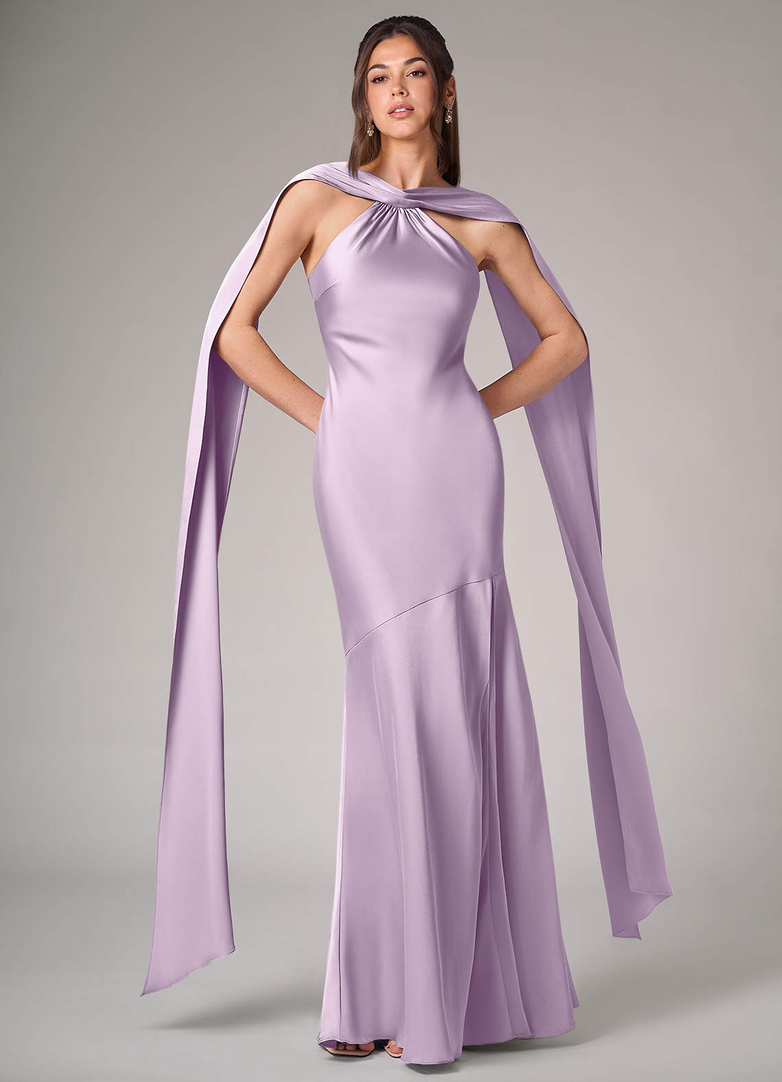 Azazie Kinsley Bridesmaid Dresses Frosted Lilac Mermaid Side Slit Stretch Satin Dress image1