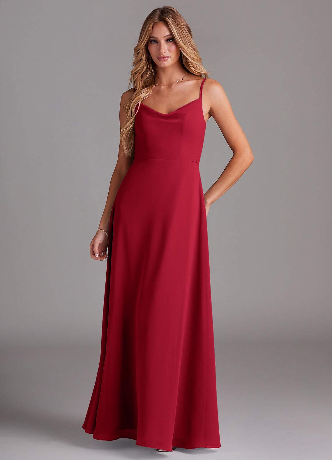Azazie Daenerys Brautjungfernkleider A-Linie Kutte Chiffon Kleid Scharlachrot image1