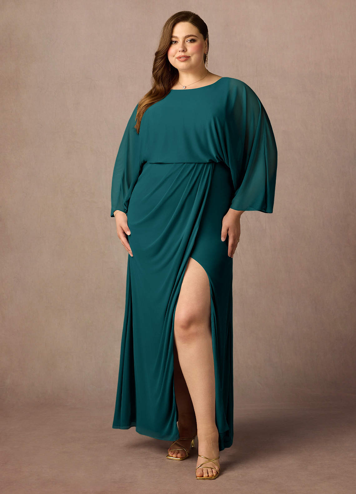 Azazie Ysabella vestidos de madre de la novia Vestido de Pavo Real de Malla de Corte Sirena con Plisado image1