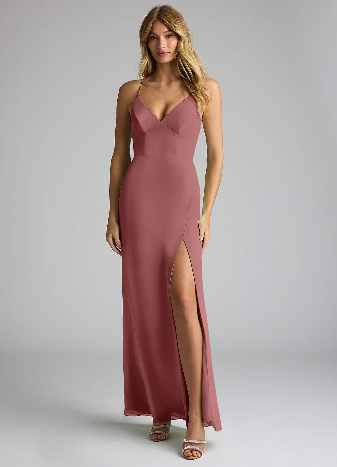 Azazie Sheath V-Neck Floor-Length Chiffon Bridesmaid Dresses - Amethyst Azazie Sheath V-Neck Floor-Length Chiffon Bridesmaid Dresses - Amethyst