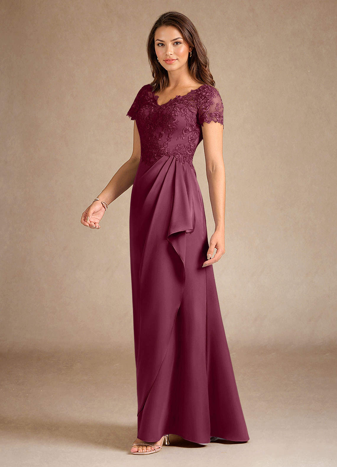 Azazie Santa Ana vestidos de madre de la novia Vestido de Mora de Satén Elástico de Corte En A con Encaje image1