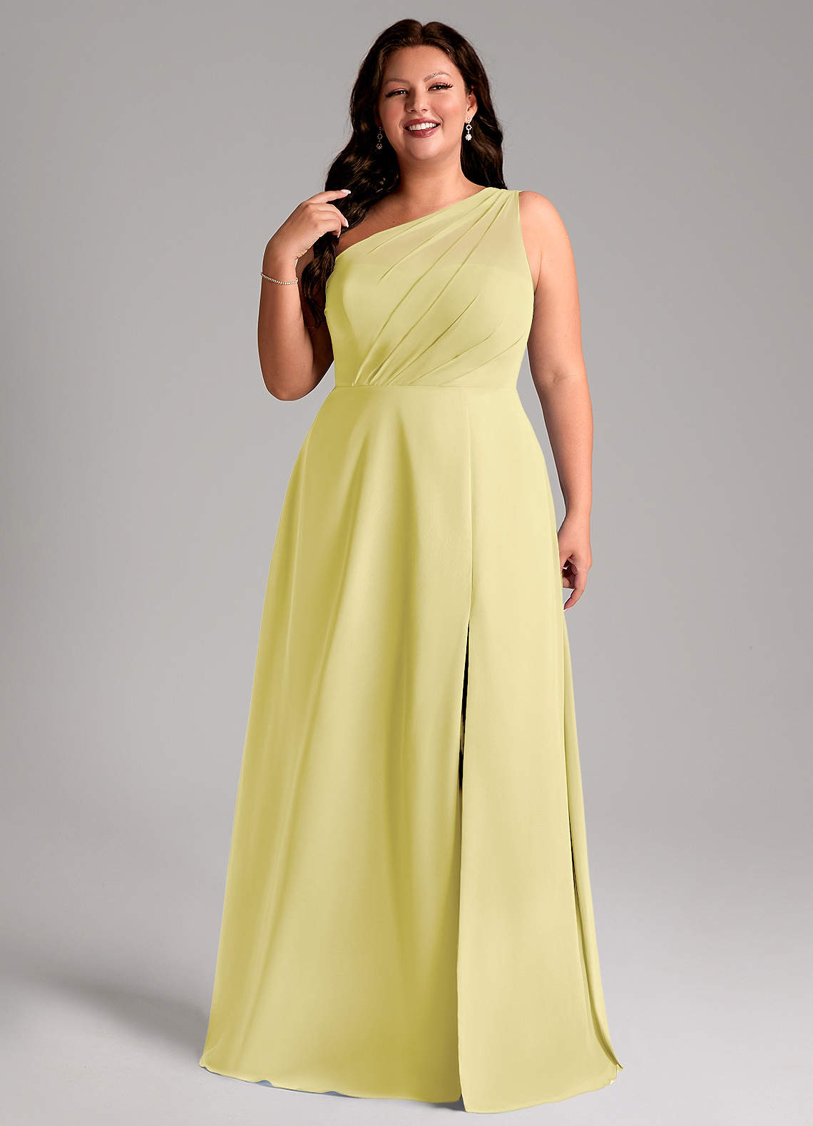 Azazie Phaedra Bridesmaid Dresses Lemon Sorbet A-Line One Shoulder Chiffon Dress image12