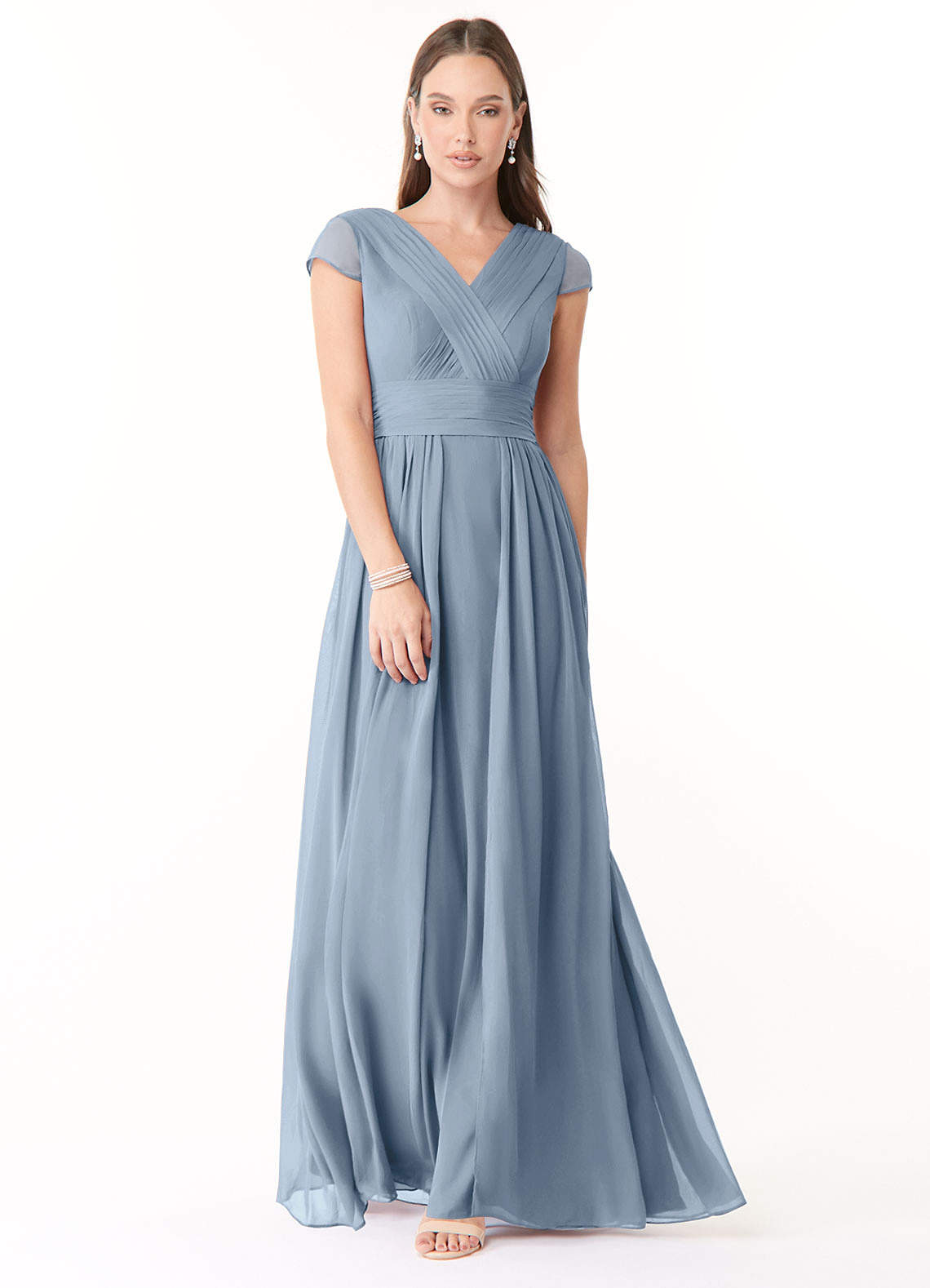 Azazie Organa Robes de demoiselle d'honneur Robe Trapèze en Mousseline de soie Plissée Bleu Poussiéreux image1