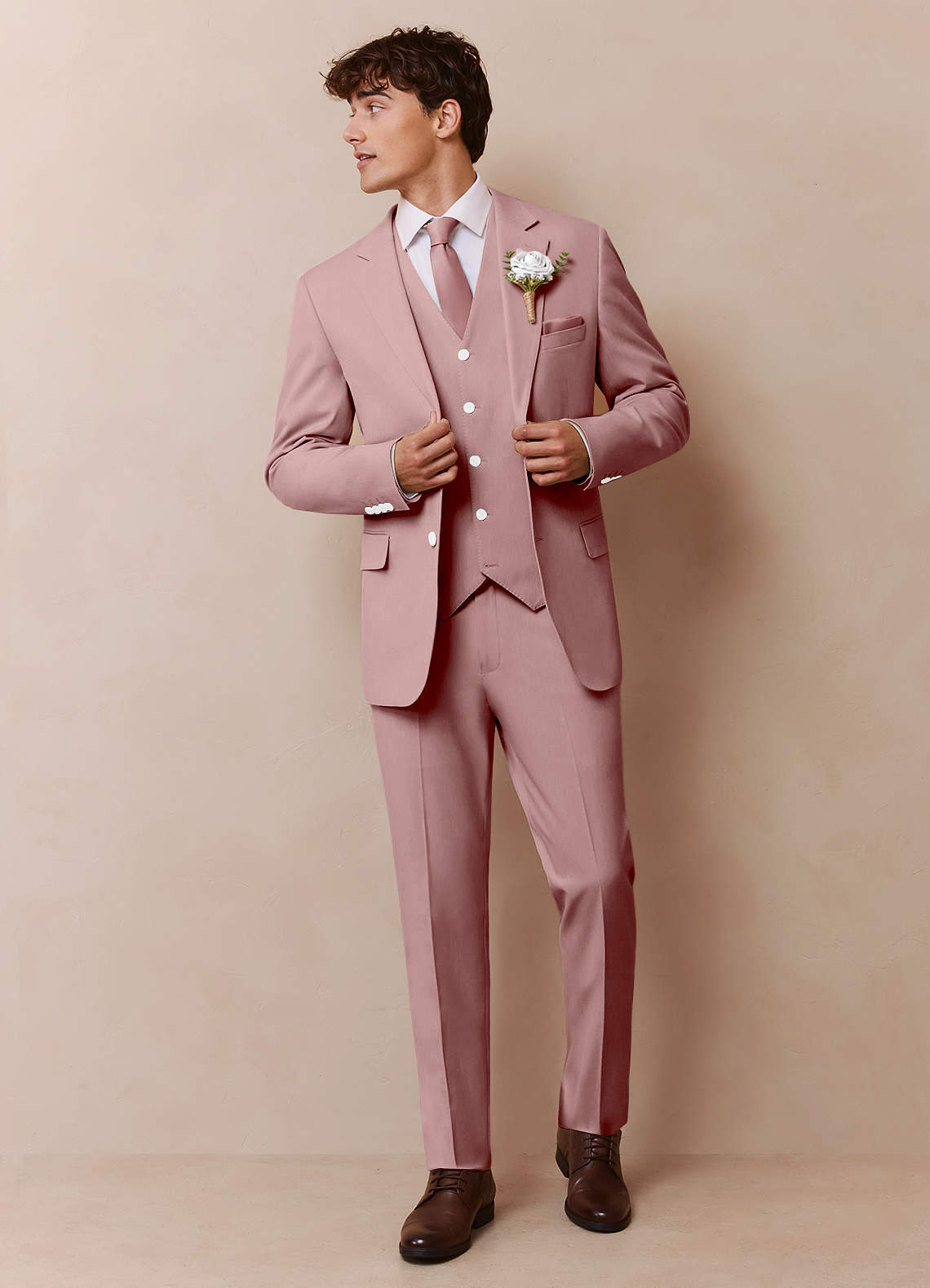 front James Dusty Rose Structured Stretch 3-piece suit