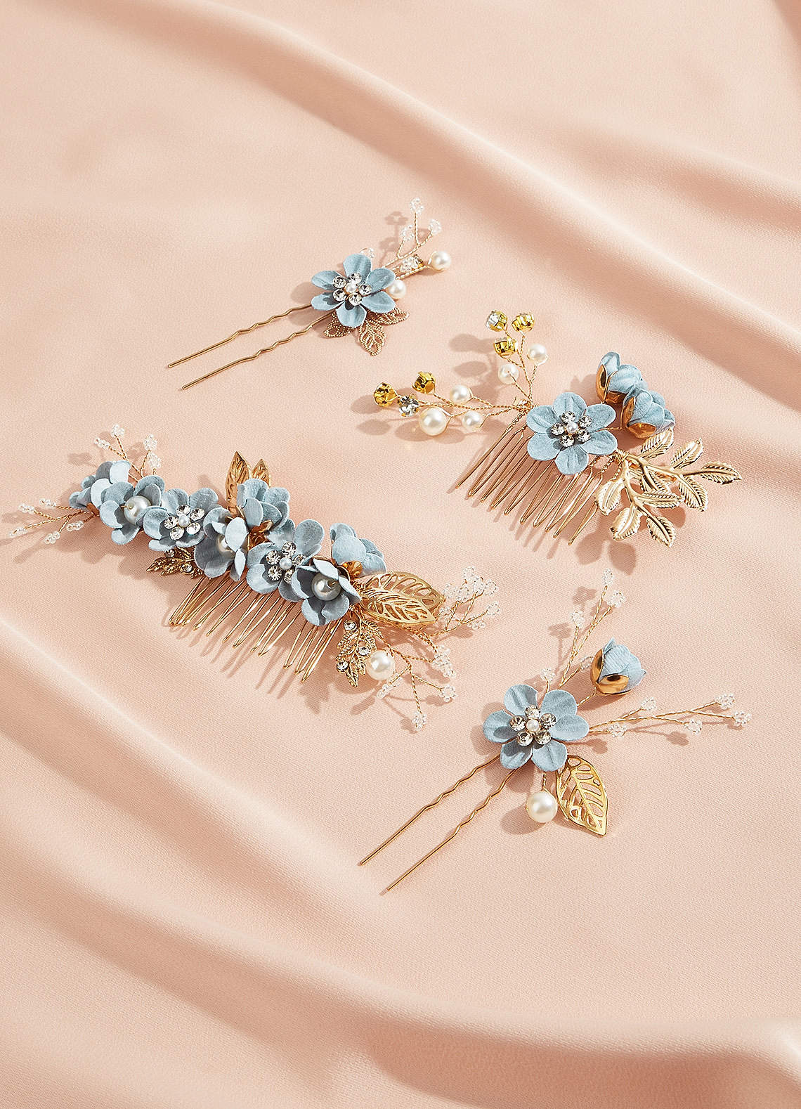 front Blue Floral Hair Comb Set