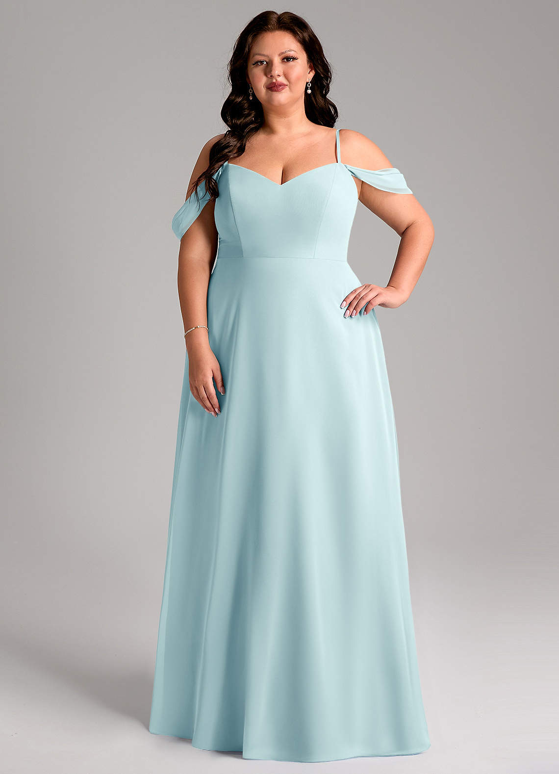 Azazie Marley Bridesmaid Dresses Sea Glass A-Line Off the Shoulder Chiffon Convertible Dress image1