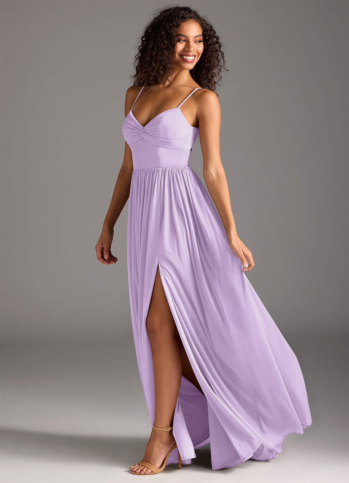 Azazie Zeya Bridesmaid Dresses Lilac A-Line Pleated Mesh Dress image1