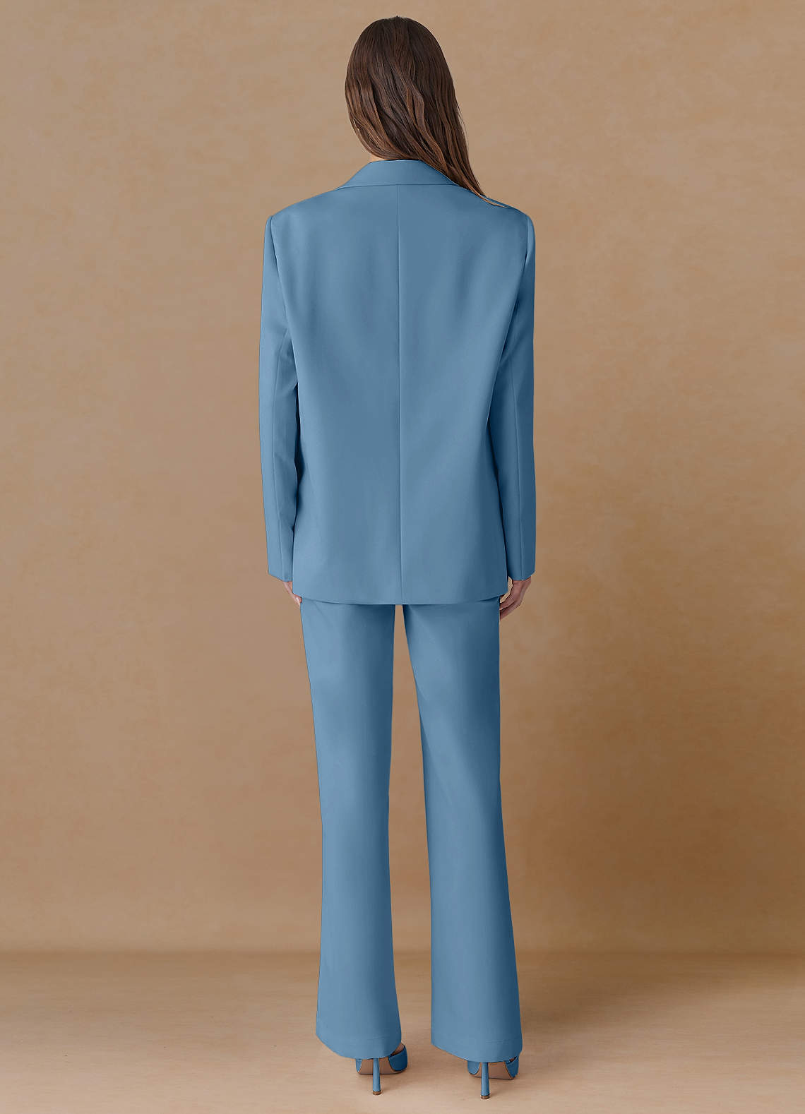 front Marina Steel Blue Refined Weave Straight-Leg Pants
