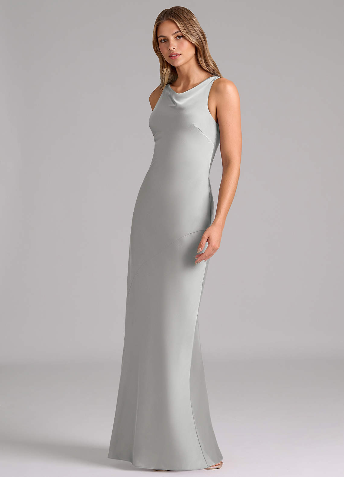 azazie silver bridesmaid dress Allettie Best Sellers NH Week 45 length stretch satin bridesmaid Ana de Armas Wears Size:Adult XL