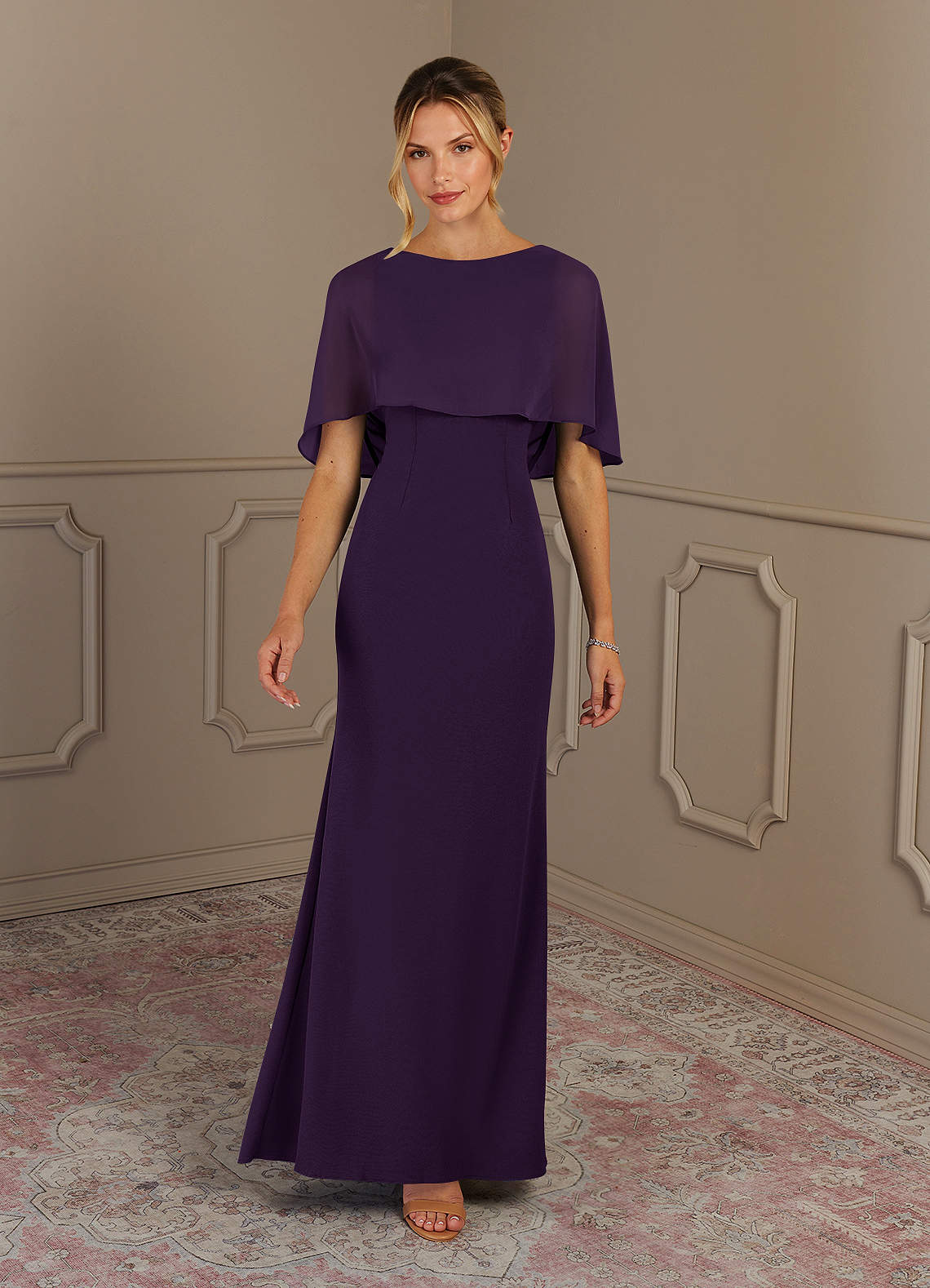 Azazie Dion Mother of the Bride Dresses Plum Sheath Scoop Stretch Crepe Dress image2