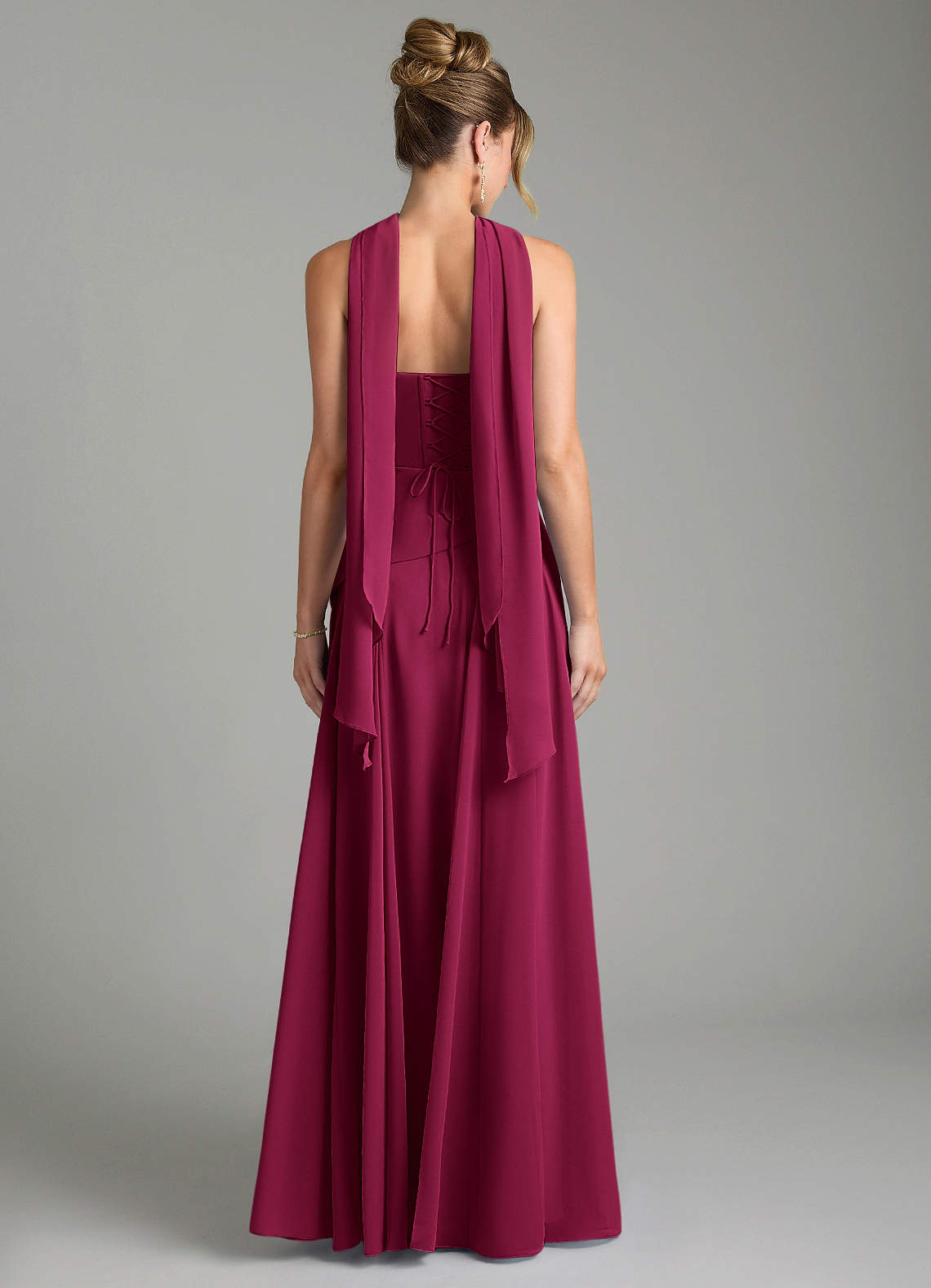 Azazie Gabriela At-home Try On Dresses Burgundy A-Line Corset Chiffon Dress image1