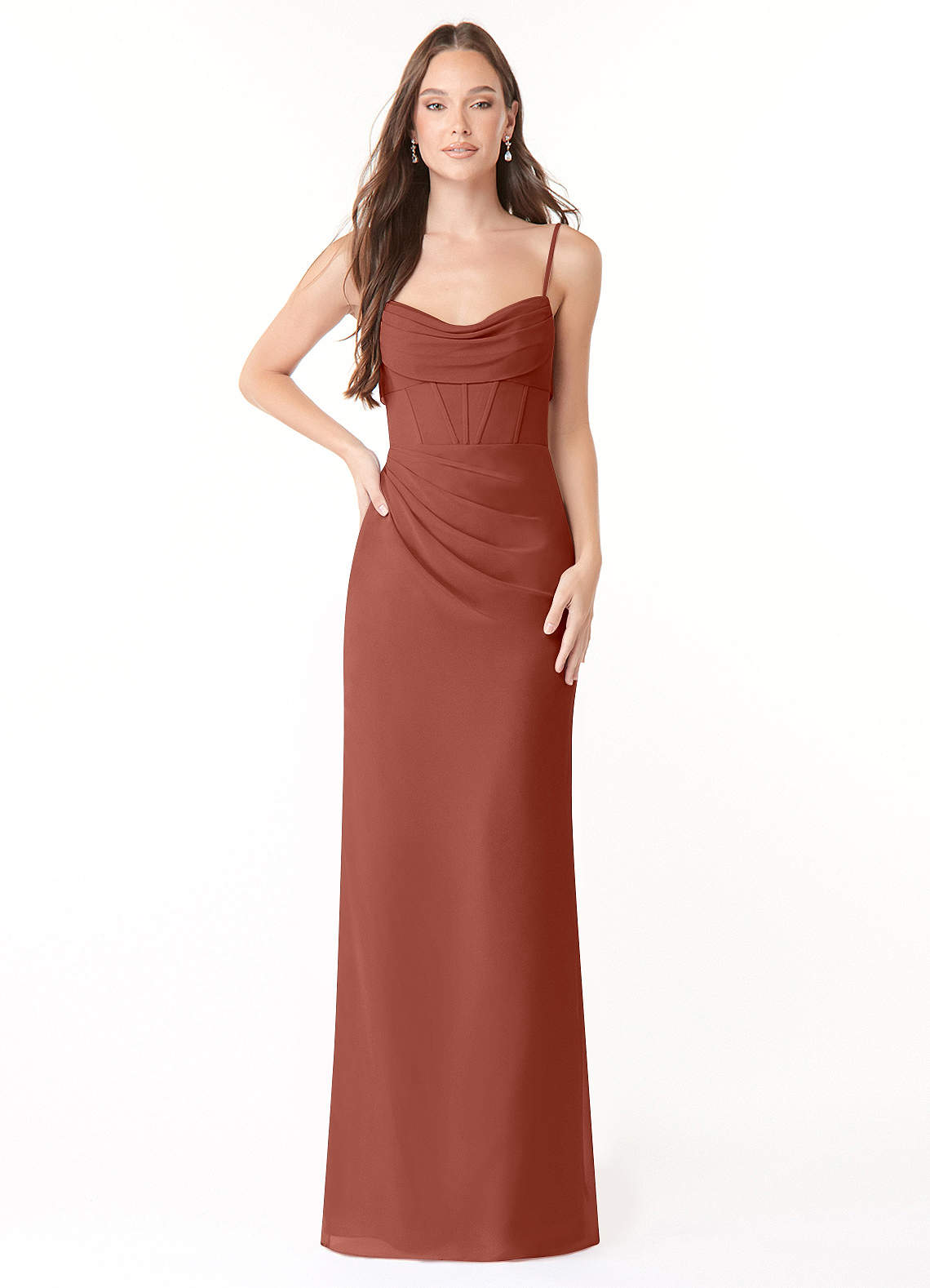 Azazie Mai Bridesmaid Dresses Auburn Sheath Pleated Chiffon Dress image1