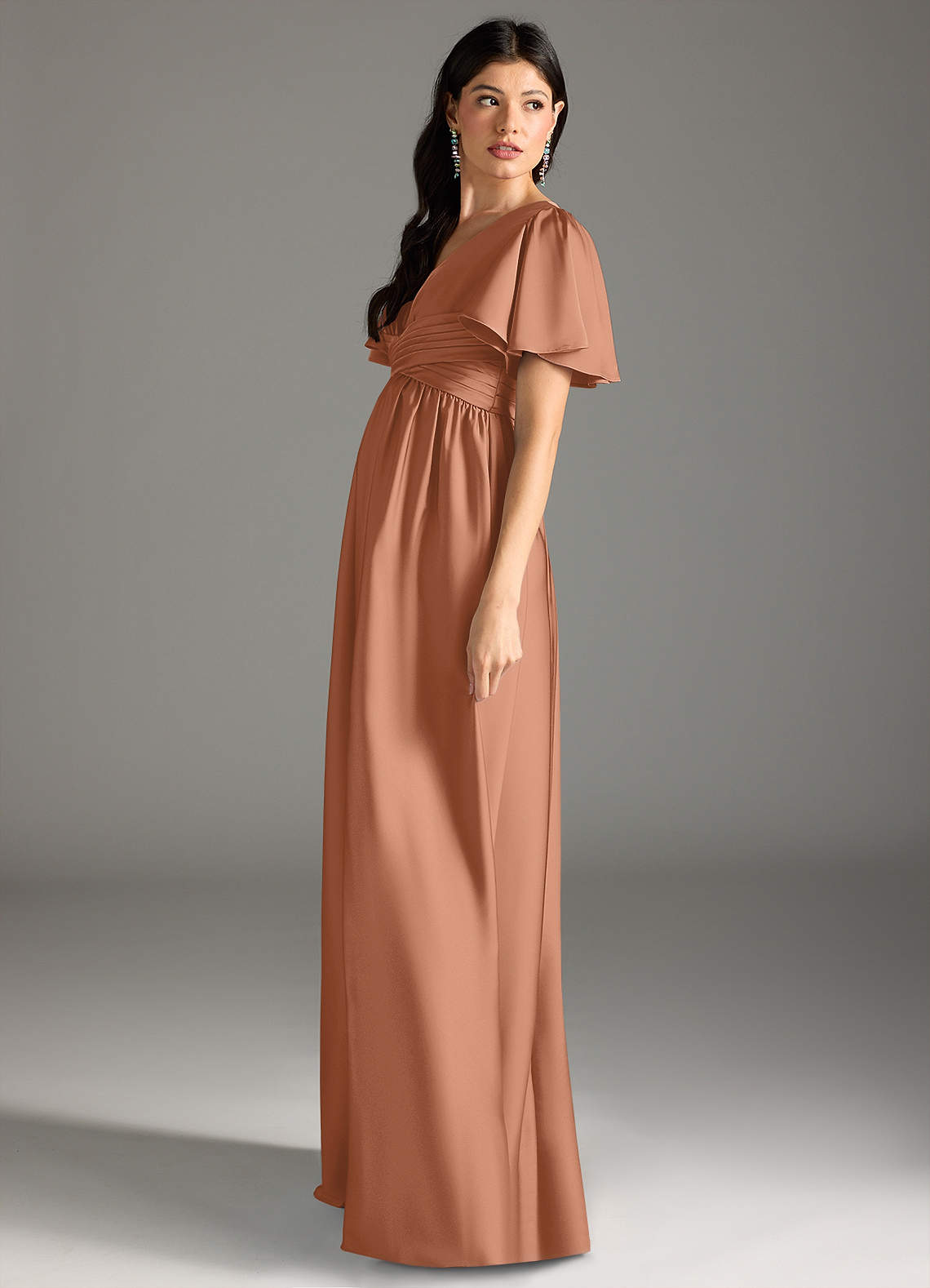 Azazie Verna vestidos de dama de honor de maternidad Vestido de Corte en A Volante Hasta el suelo Satén Elástico image6