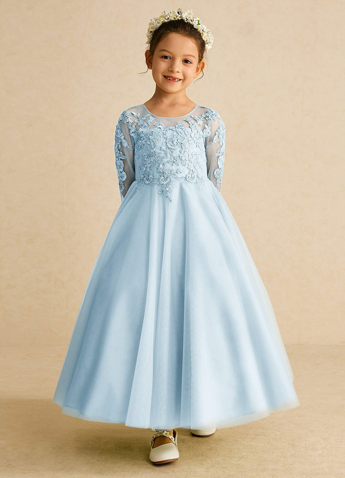 Azazie Precious Flower Girl Dresses Sky Blue A-Line Lace Tulle Dress image3