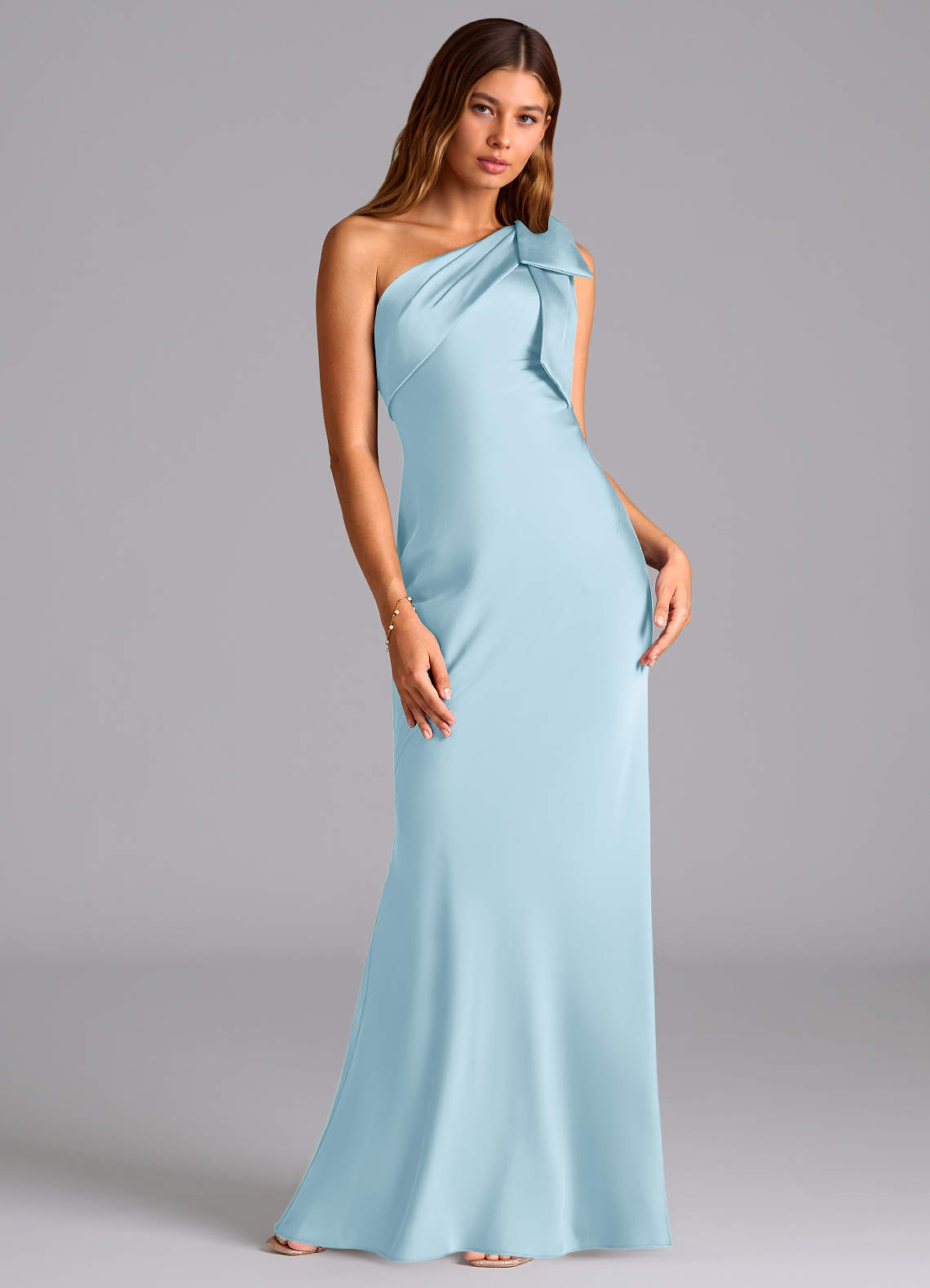 Azazie Yuanna Bridesmaid Dresses Sky Blue Mermaid One Shoulder Stretch Satin Dress image2