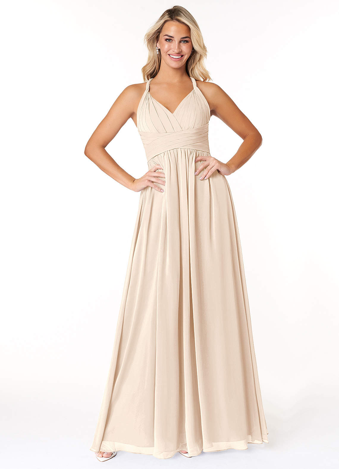Azazie Ashia Bridesmaid Dresses White Alabaster A-Line Pleated Chiffon Dress image1