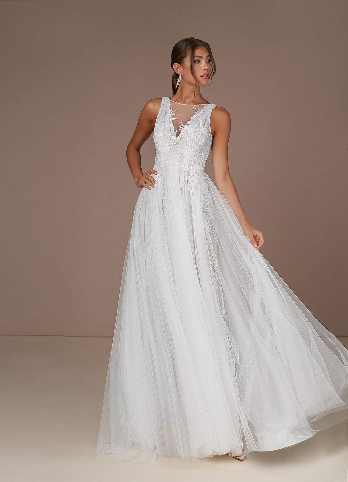 Diamond White A-Line Halter Sequins Tulle Dress main image 0