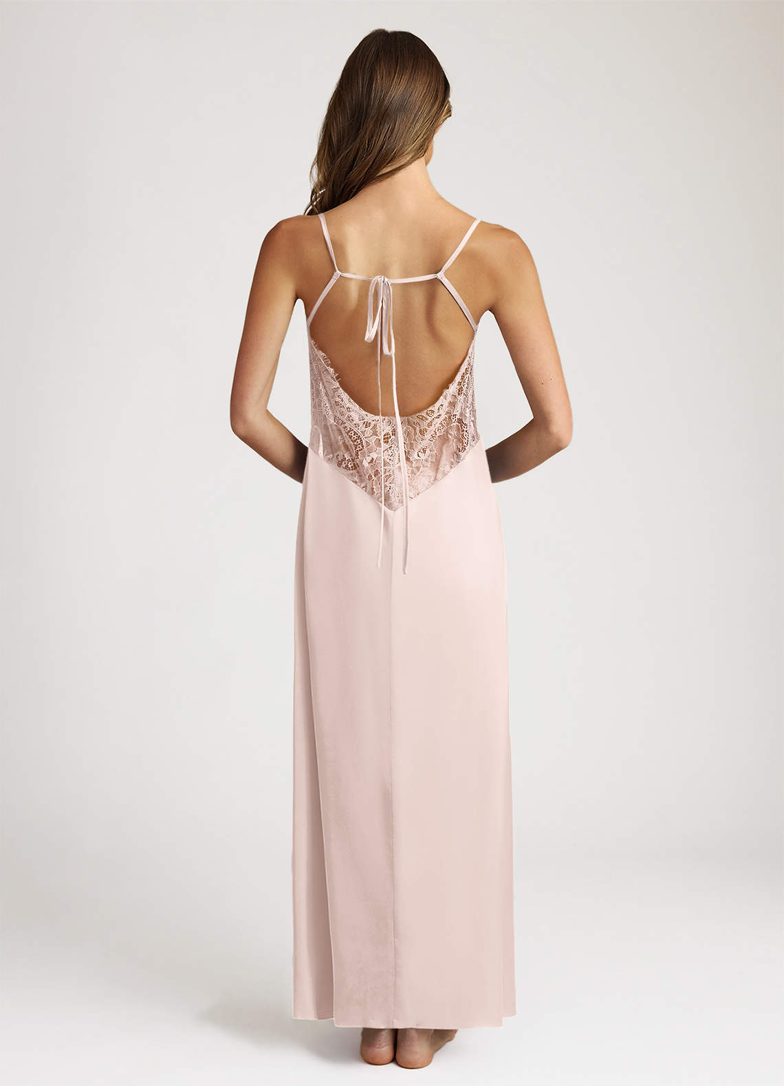front Satin and Lace Midi Slip Dress