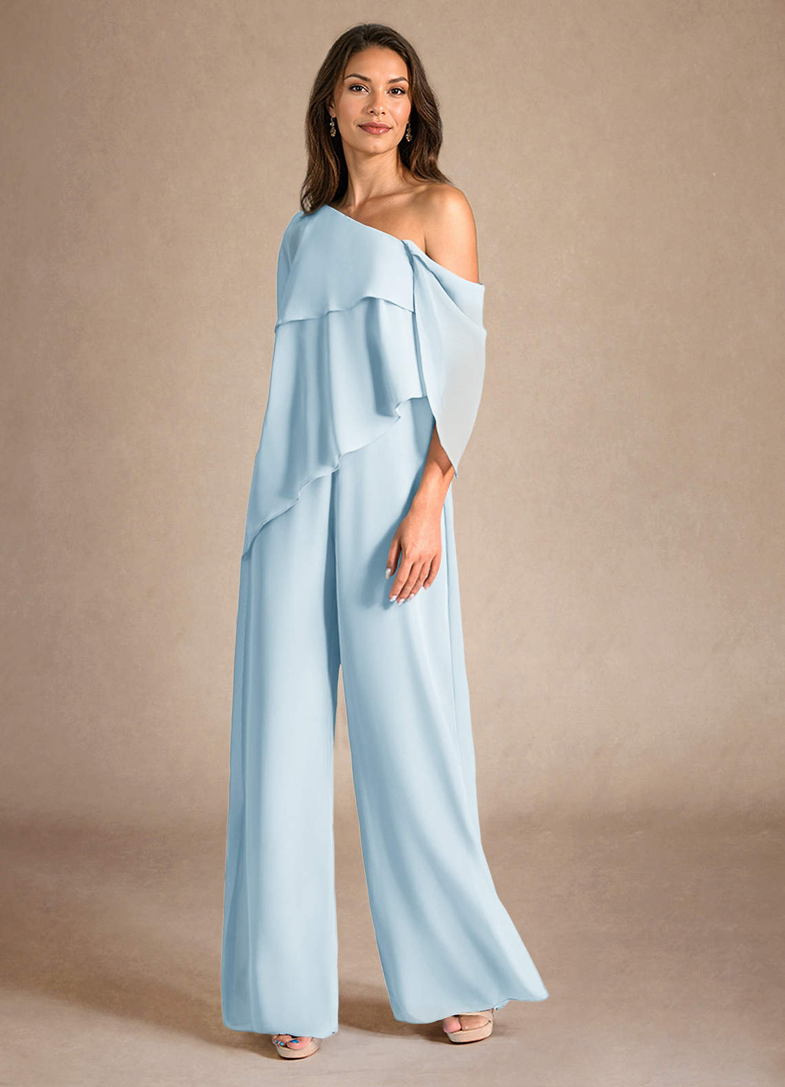Azazie Halima Abiti per la Madre della Sposa Abito Tuta Pantaloni in Chiffon Spacco Laterale Azzurro image1