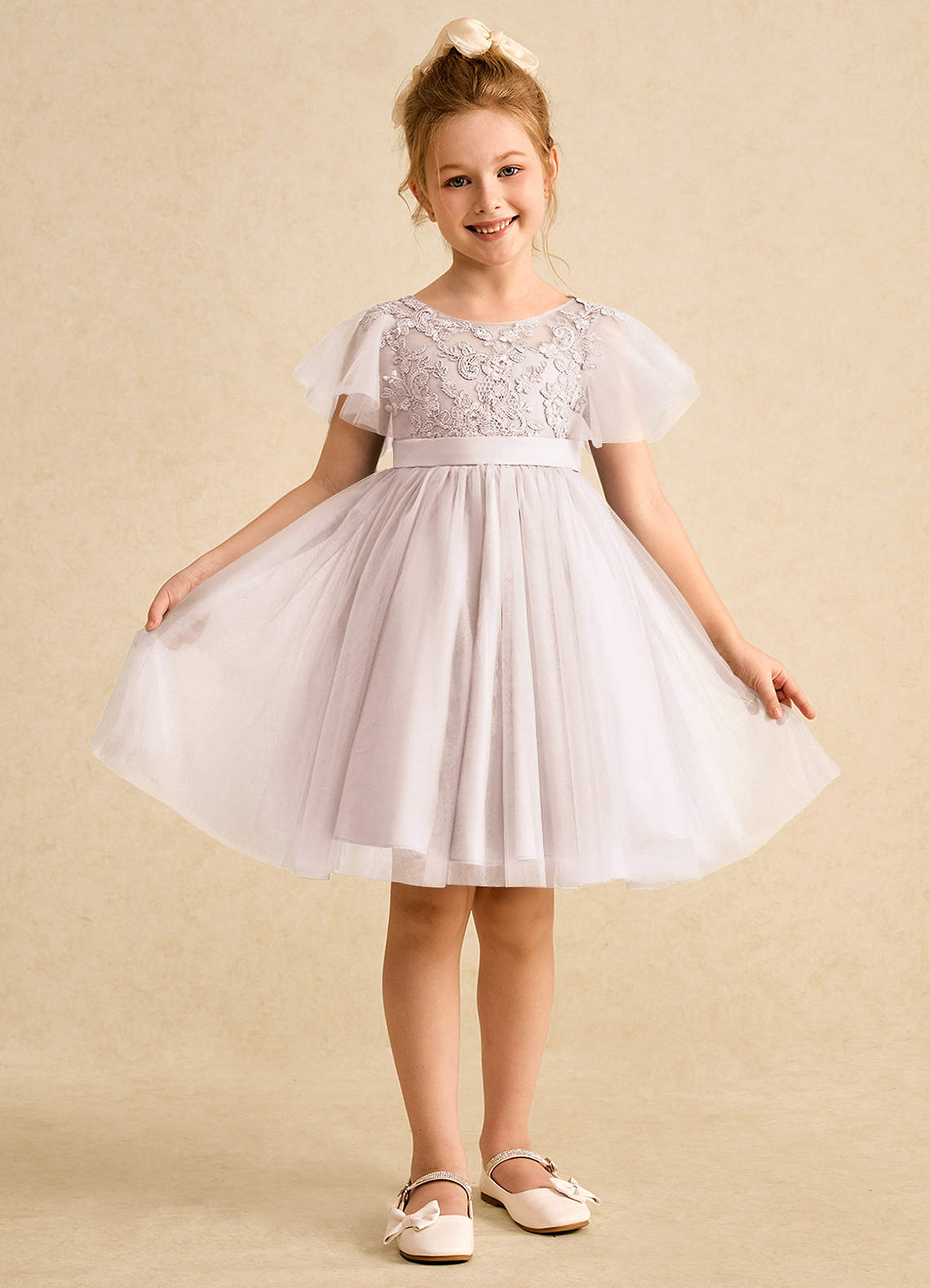 Azazie Queenie Flower Girl Dresses Rose Petal A-Line Lace Dress image1