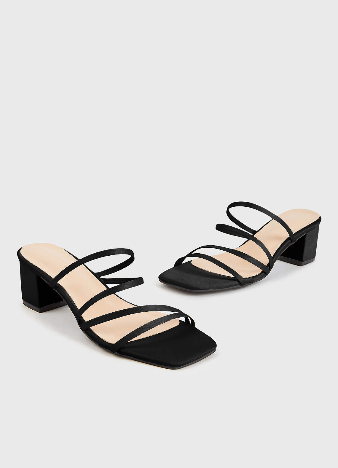 front Matching Color Matte Satin Strap Low Heel Sandals