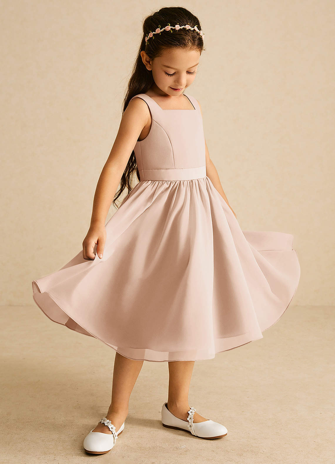 Azazie Ari vestidos de niña de las flores Vestido de Rosa Inglesa de Gasa de Corte En A con Sin mangas image1