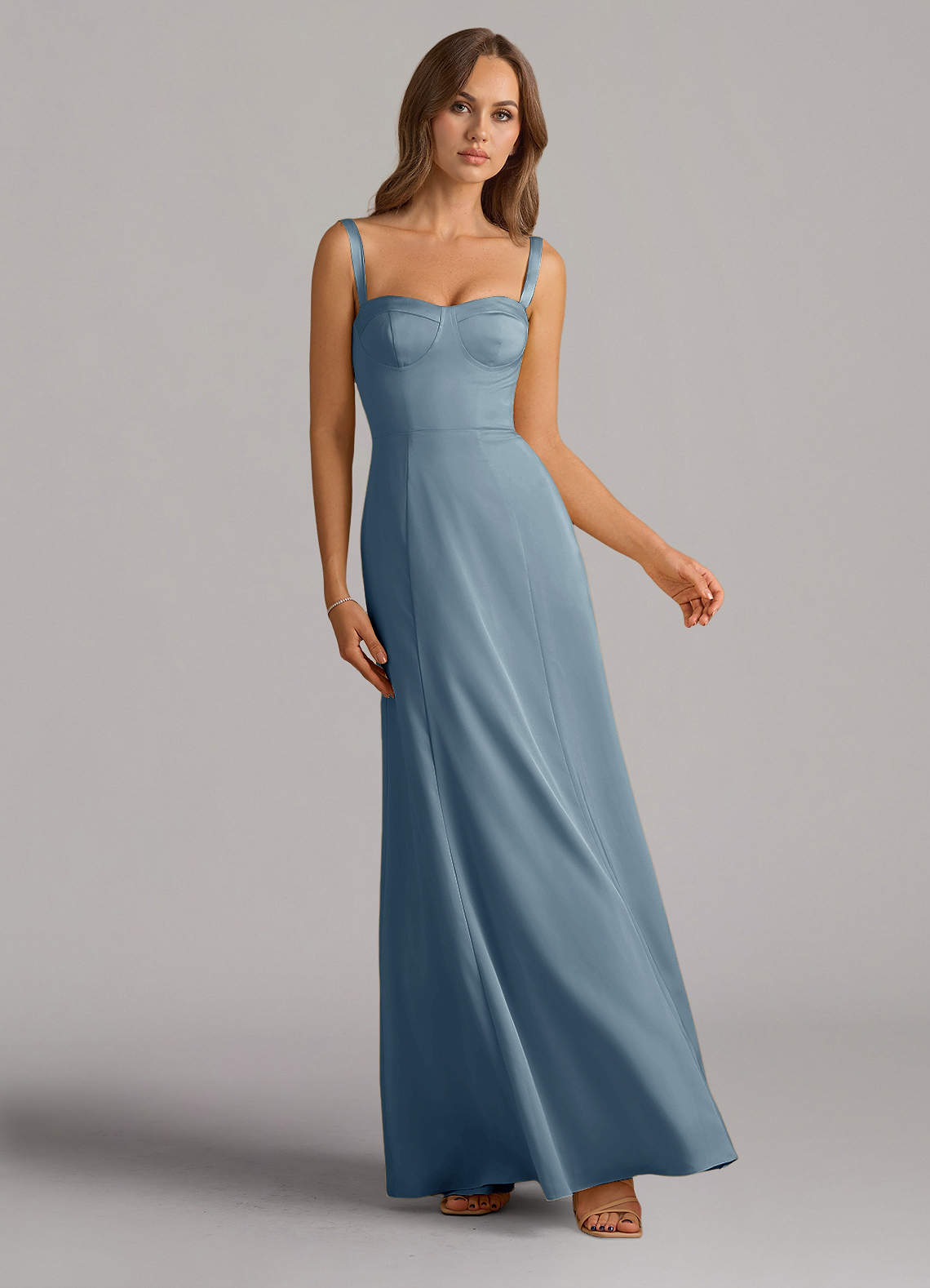 Azazie Amaris At-home Try On Dresses Burnt Orange A-Line Corset Stretch Satin Dress image1