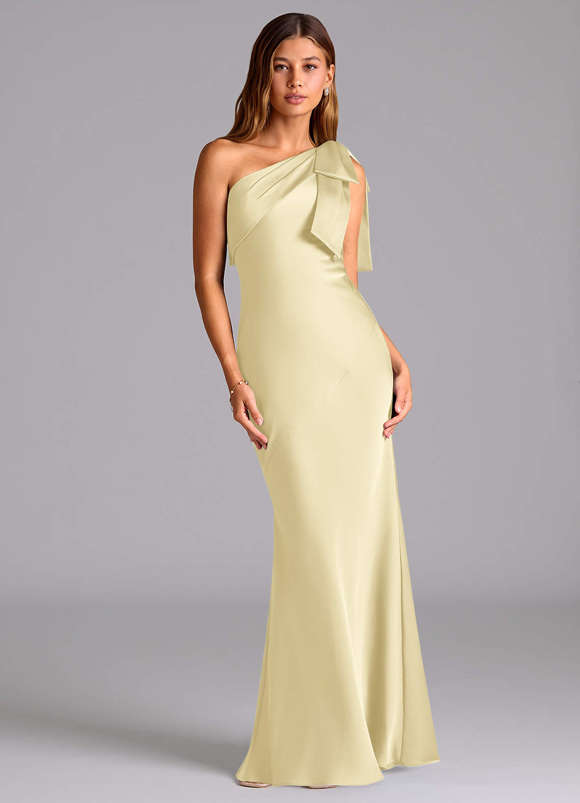 strapless open back dress Darling Girl Lemon Stretch Lace One Shoulder Bow Midi Dress main image 0