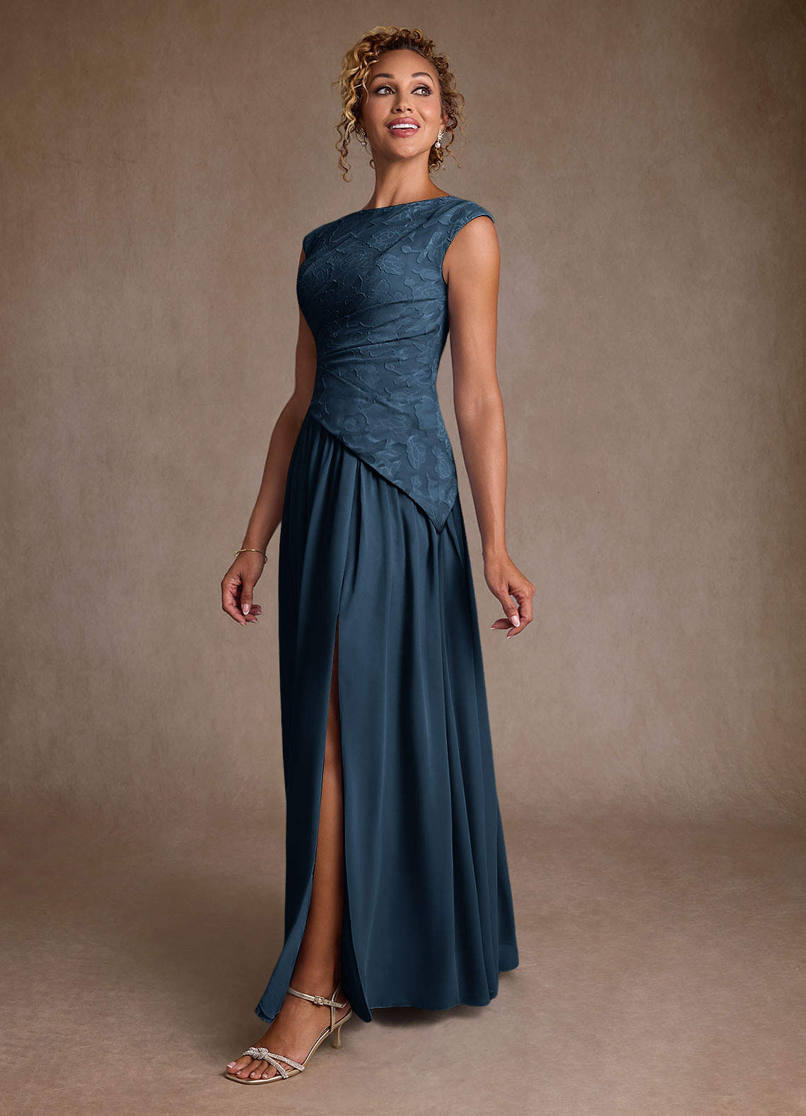 Azazie Kalleen Dark Navy A-Line Pleated Chiffon Dress | Azazie