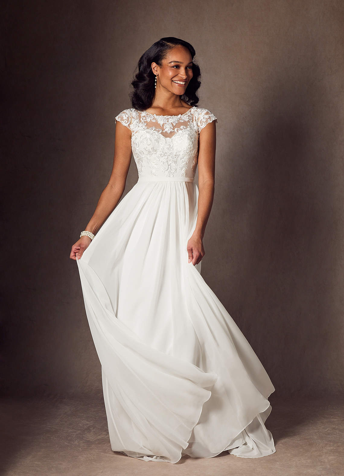 Azazie Brynslee Diamond White A-Line Scoop Sequins Chiffon