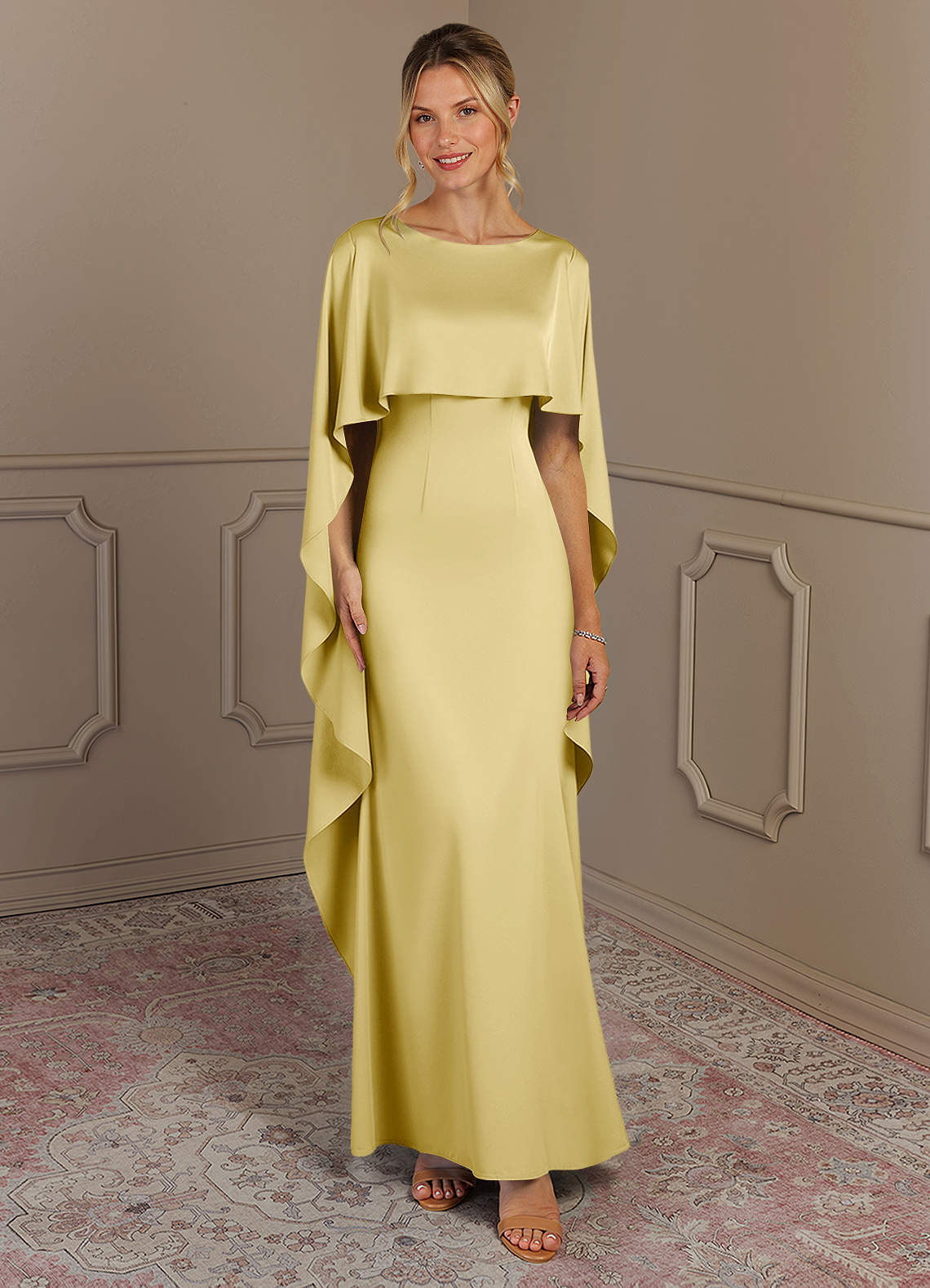 Azazie Eli vestidos de madre de la novia Vestido de Sorbete De Limón de Satén Elástico de Recto con Cuello de barco image1