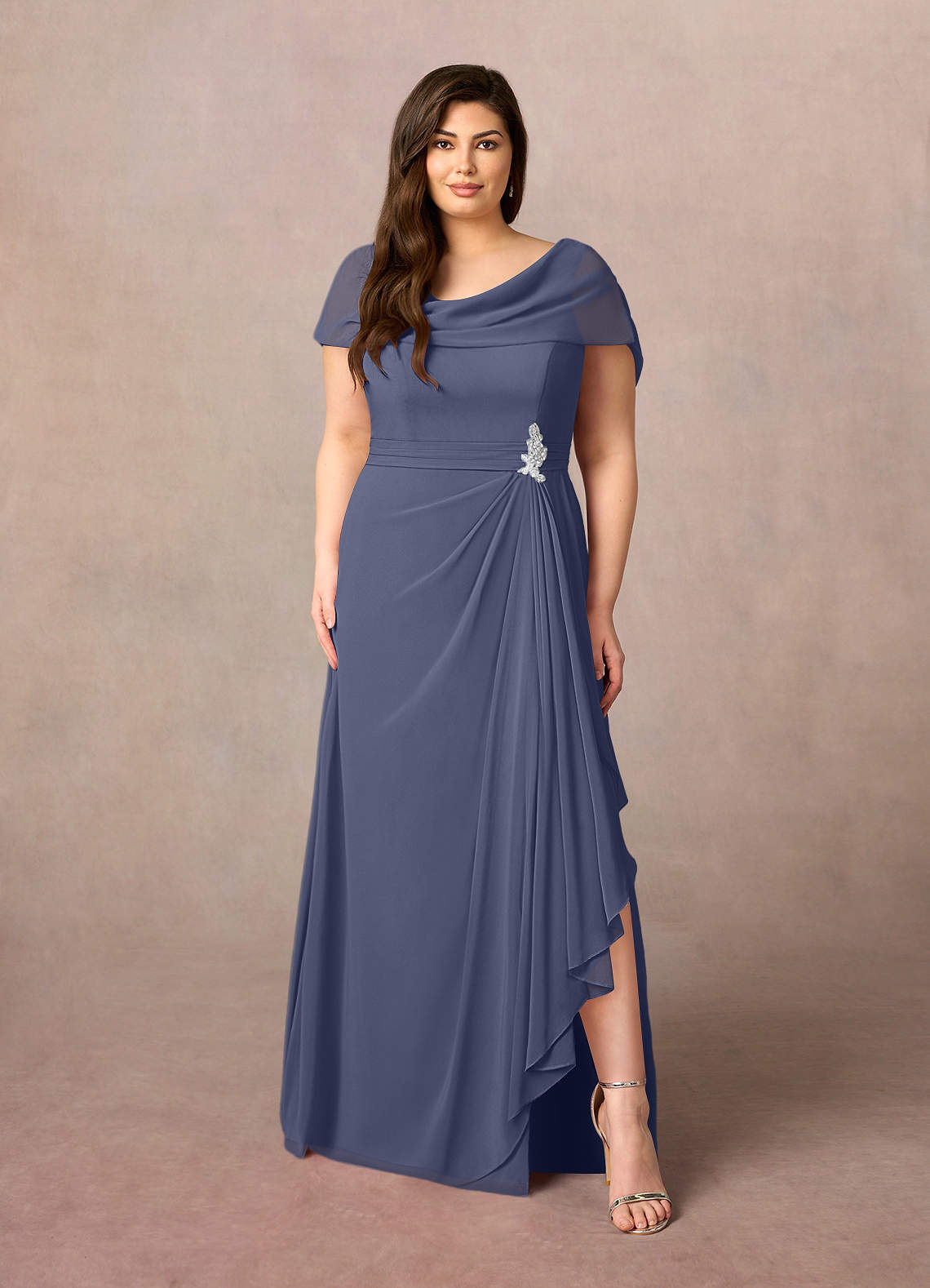 Azazie Mary Mother of the Bride Dresses Stormy A-Line Side Slit Chiffon Dress image1