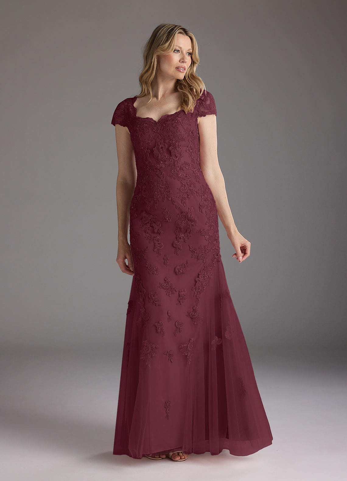 Azazie Marbella vestidos de madre de la novia Vestido de Cabernet de Encaje de Sirena con Reina Ana Lentejuelas image1