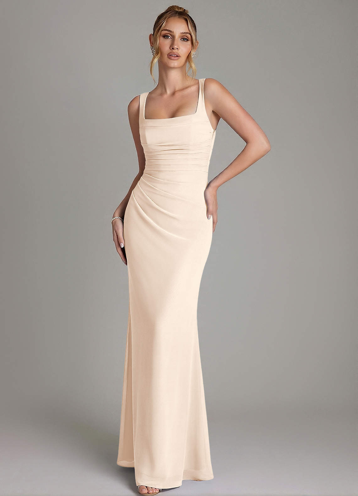 chiffon mermaid bridesmaid dresses Azazie Agustina Stretch) styleattribute-flowy styles styleattribute-maxi dresses Black Shirt Collar Midi size:EU 40