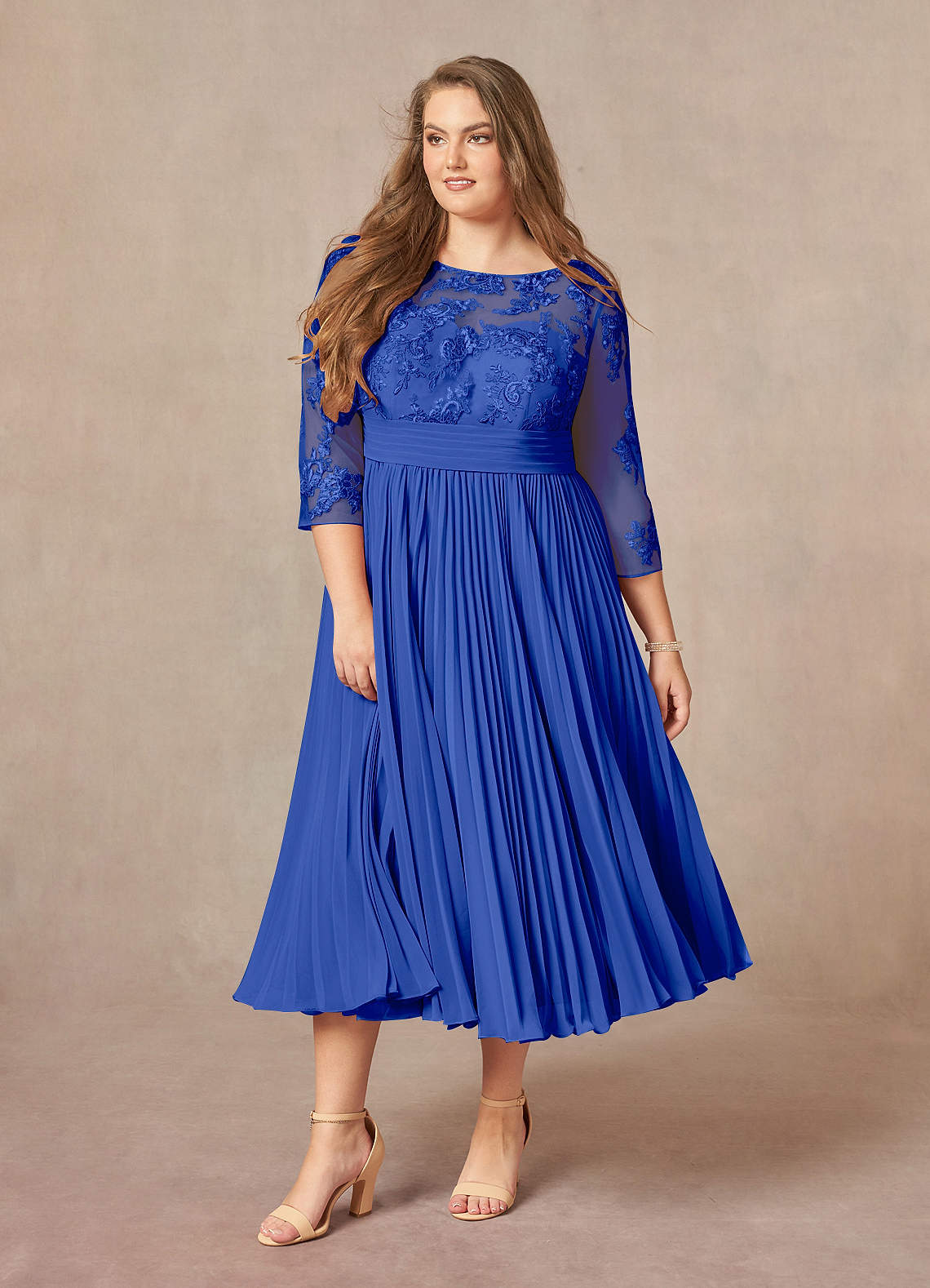Azazie Tutu Mother of the Bride Dresses Royal Blue A-Line Boatneck Lace Chiffon Dress image8