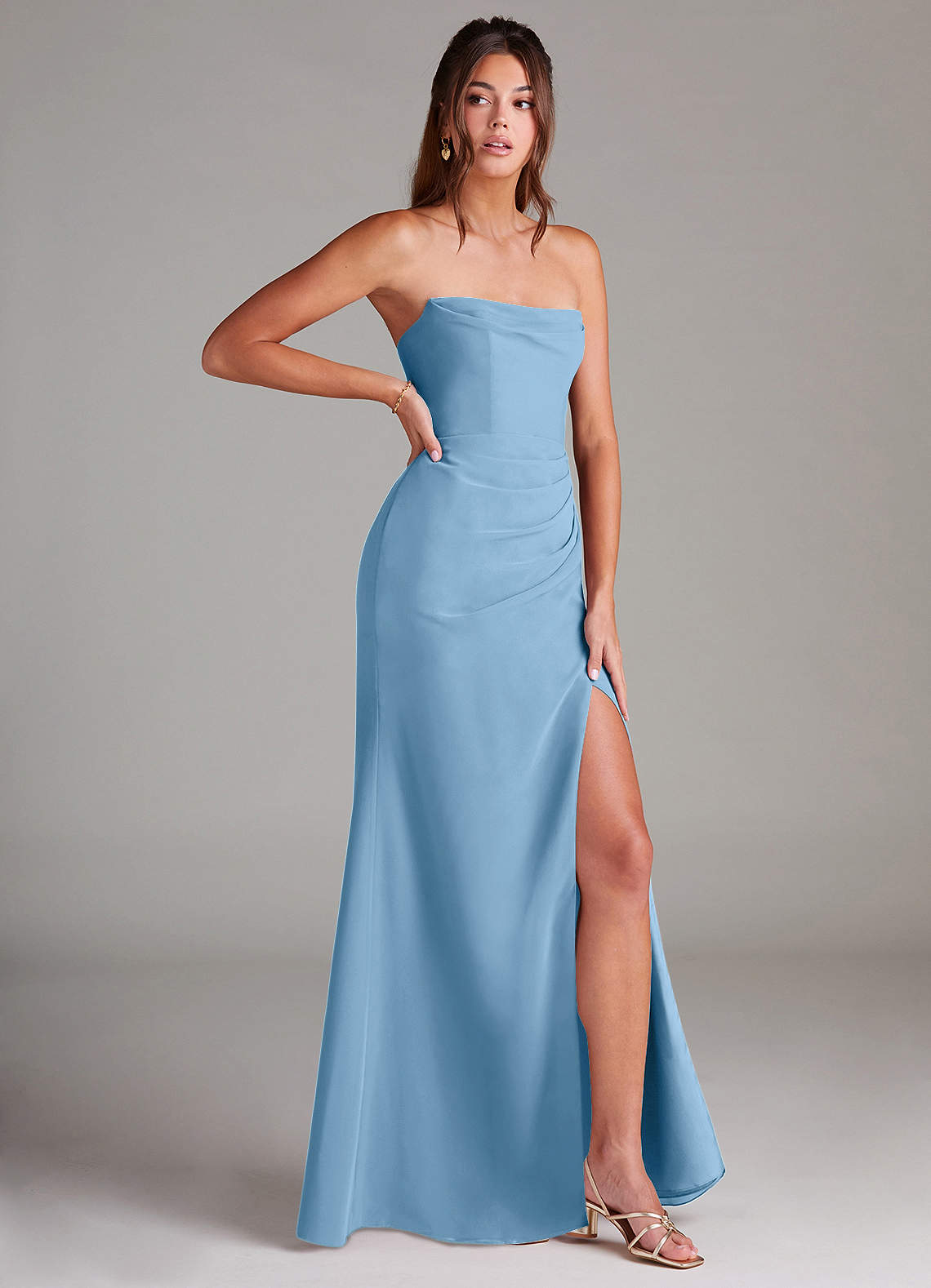 Azazie Leonis Bridesmaid Dresses Steel Blue Sheath Strapless Chiffon Convertible Dress image7