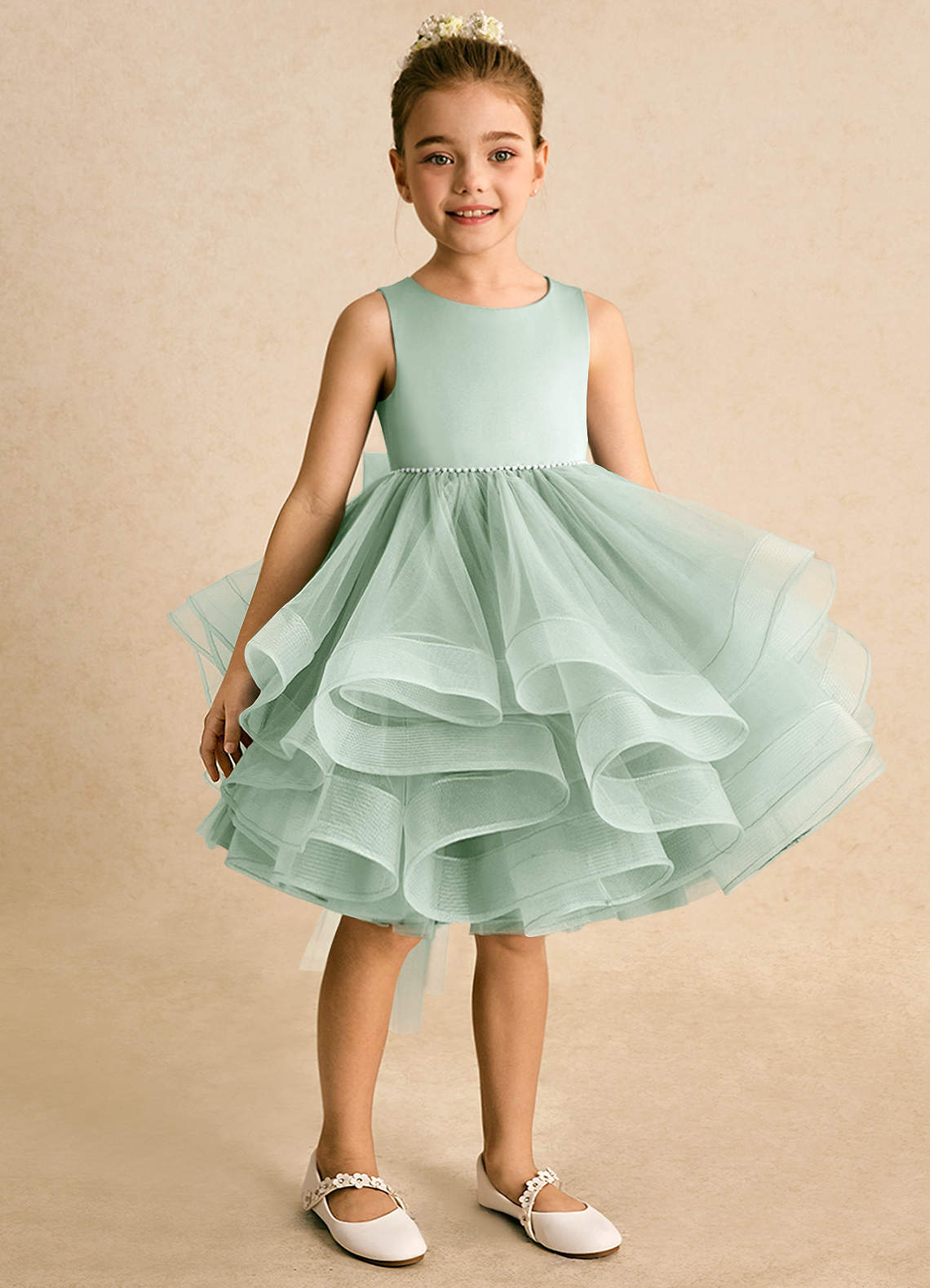 Azazie Tinie Flower Girl Dresses Agave Ball-Gown Bow Tulle Dress image1