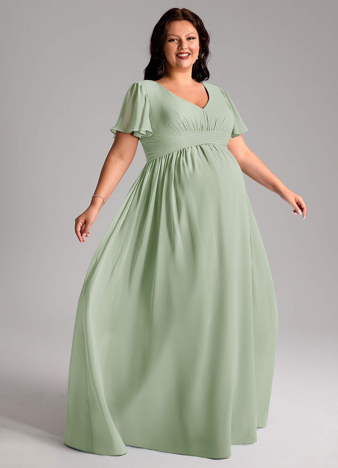 Azazie Verna Maternity Bridesmaid Dresses A-Line V-Neck Ruched Chiffon Floor-Length Dress image8