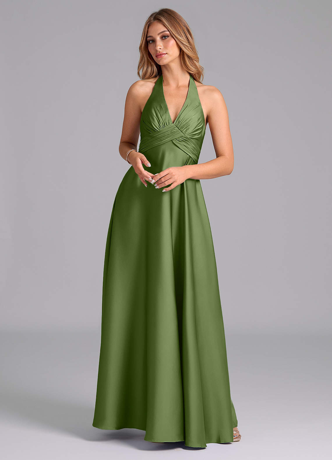 Azazie Tessie Bridesmaid Dresses Juniper A-Line Pleated Stretch Satin Dress image1