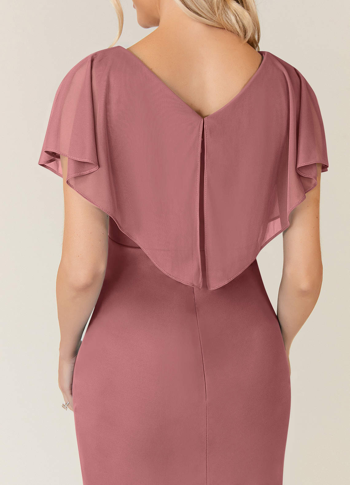 Azazie Waverly Mother of the Bride Dresses Desert Rose Sheath Pleated Mesh Dress image6