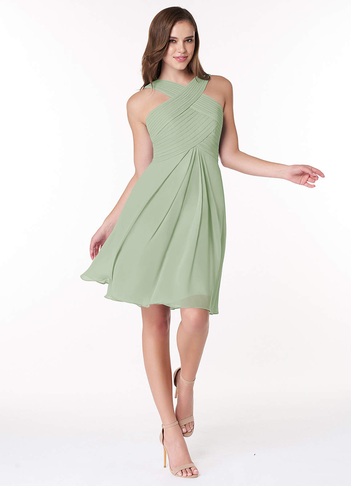 Sage Green a Line Knee Length Dress