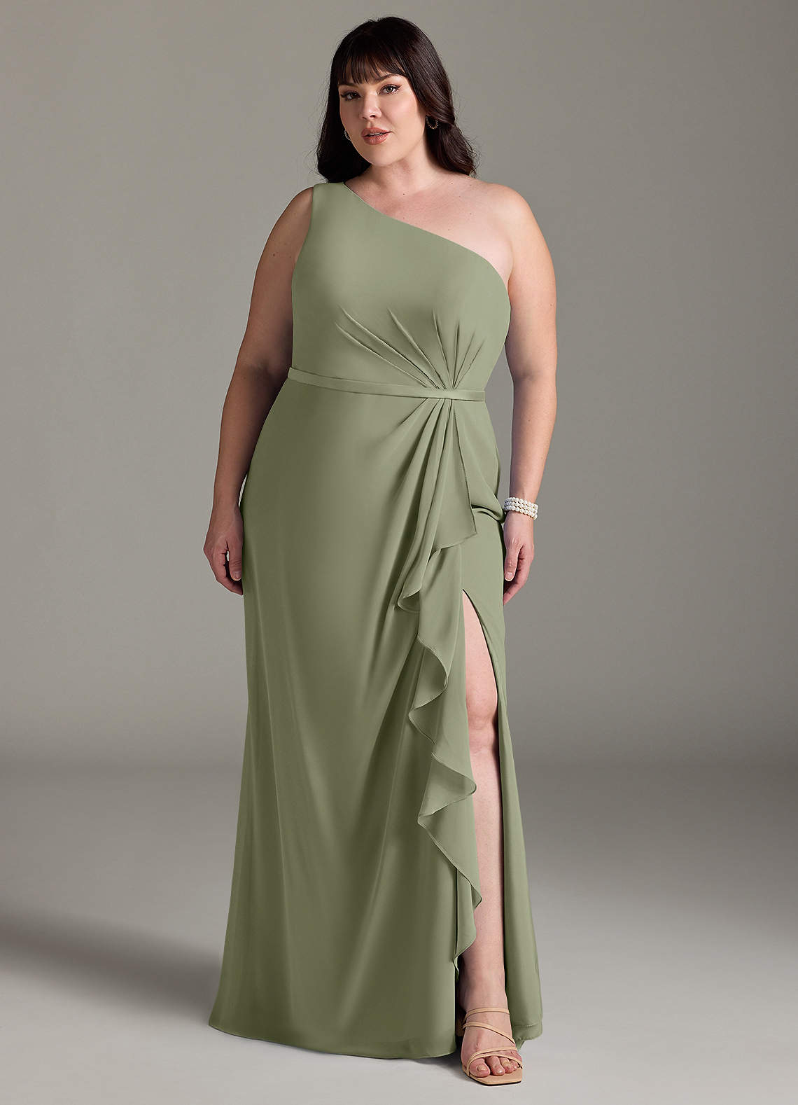 Azazie Liza Bridesmaid Dresses Pistachio Mermaid One Shoulder Chiffon Dress image1
