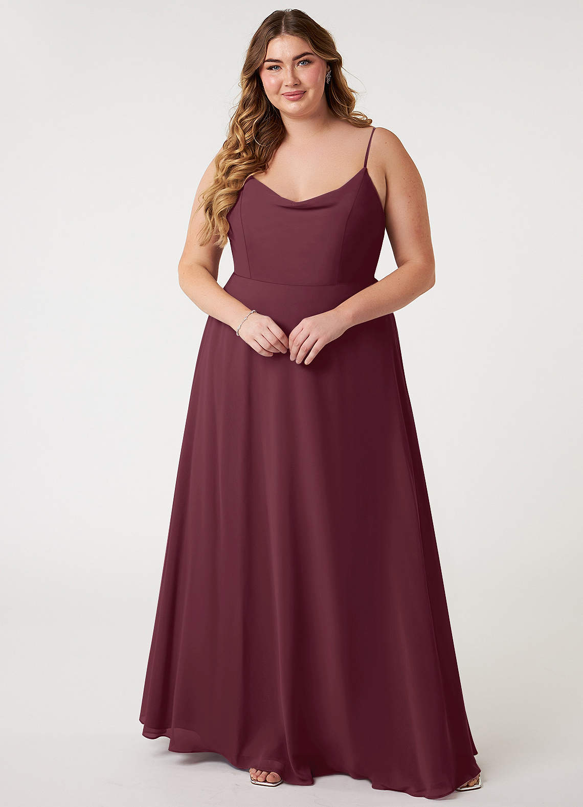 Azazie Daenerys Abiti da Damigella Abito A-Line in Chiffon con Scollo a Cappuccio Cabernet image1