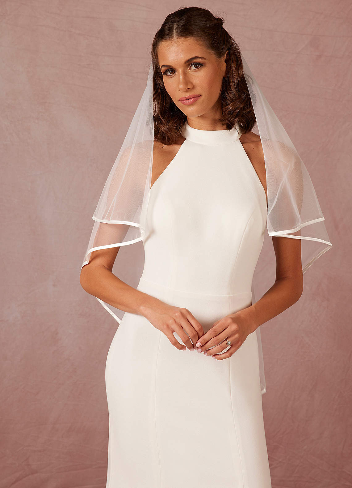 front Jaffe Ribbon Fingertip Veil With Blusher