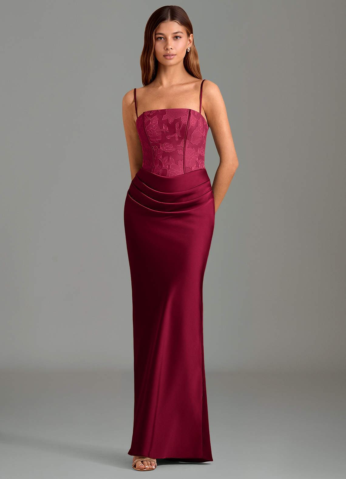 Azazie Emilia Prova i vestiti a casa Abito Sirena in Raso Elasticizzato Senza Cinturino Nero image3