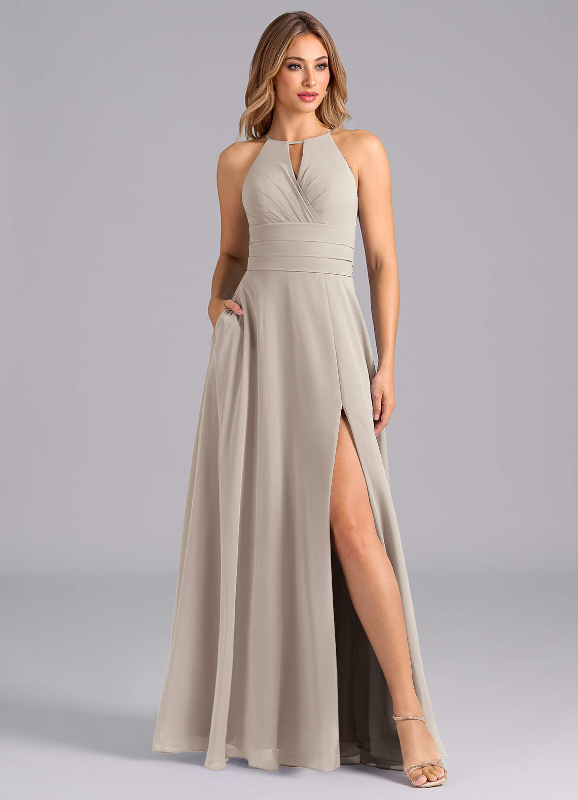 Azazie Denver Bridesmaid Dresses Frost A-Line Pleated Chiffon Dress image1