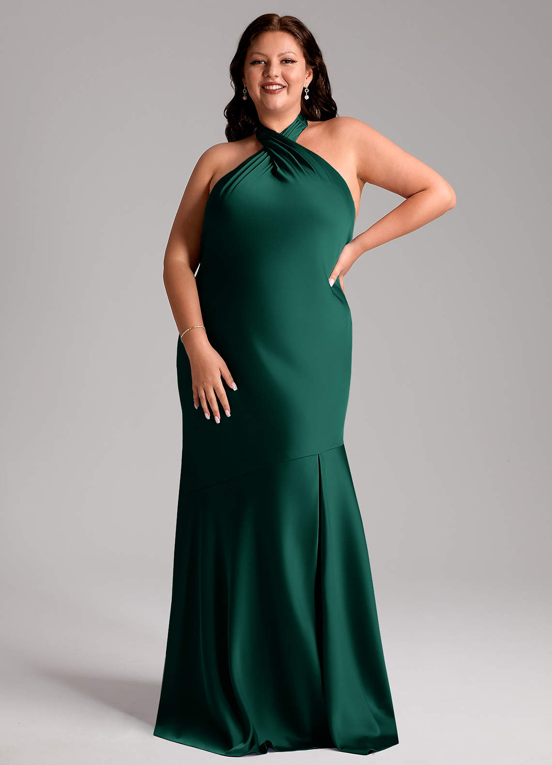 Azazie Lorena Emerald Stretch Satin Bridesmaid Dresses | Azazie